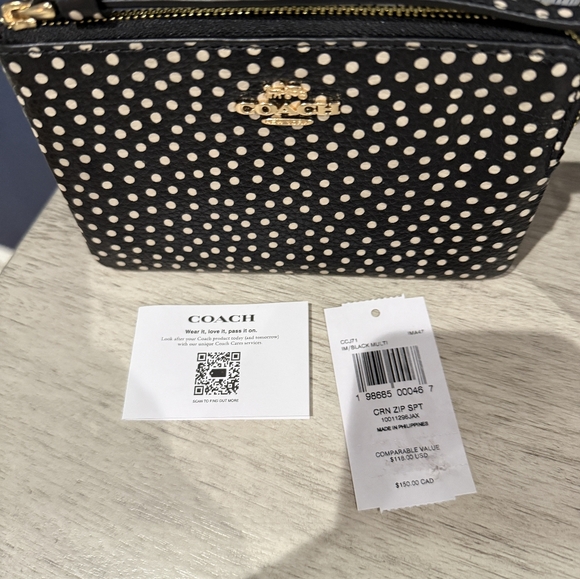 Coach Corner Zip Wristlet in Spot Print Pebbled Leather NWT - Picture 3 of 7